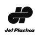 A black and white logo for jet plastica on a white background.