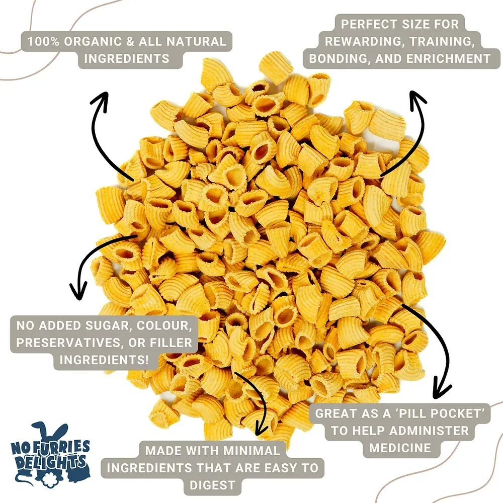 A pile of pasta with arrows pointing to different ingredients