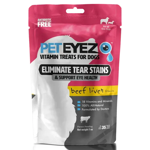 A bag of pet eyez vitamin treats for dogs