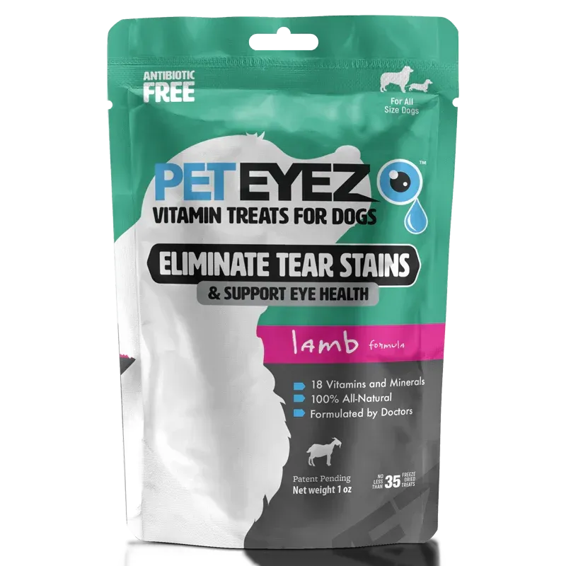 A bag of pet eyez vitamin treats for dogs