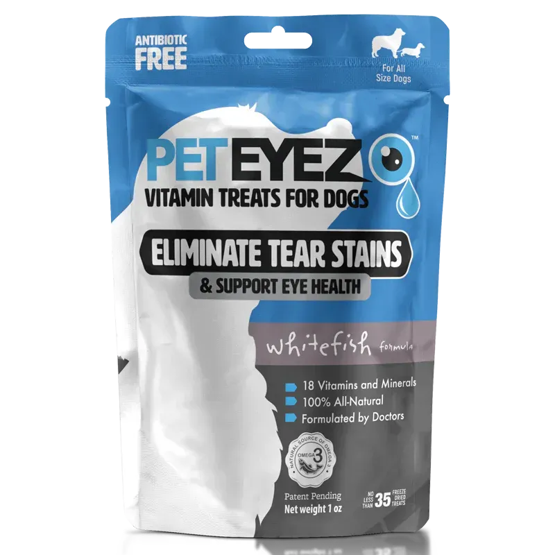 A bag of pet eyez vitamin treats for dogs