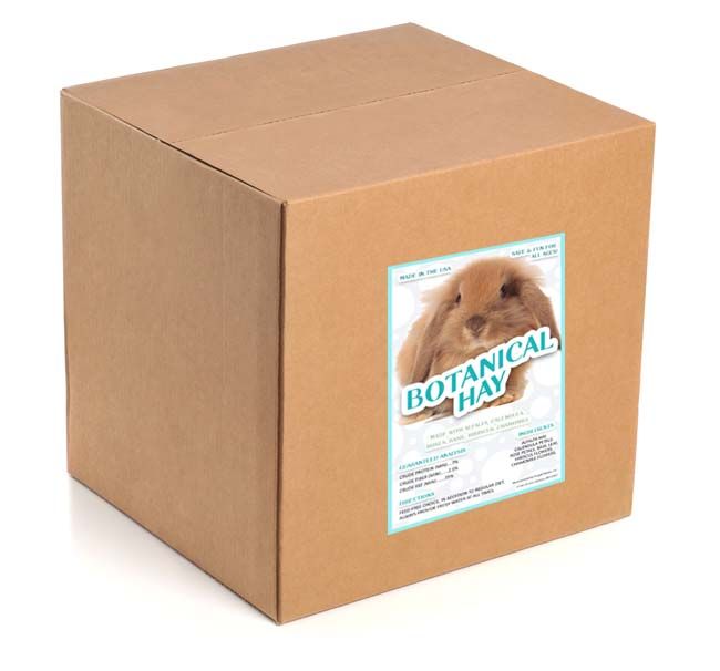 A box of botanical hay with a picture of a rabbit on it