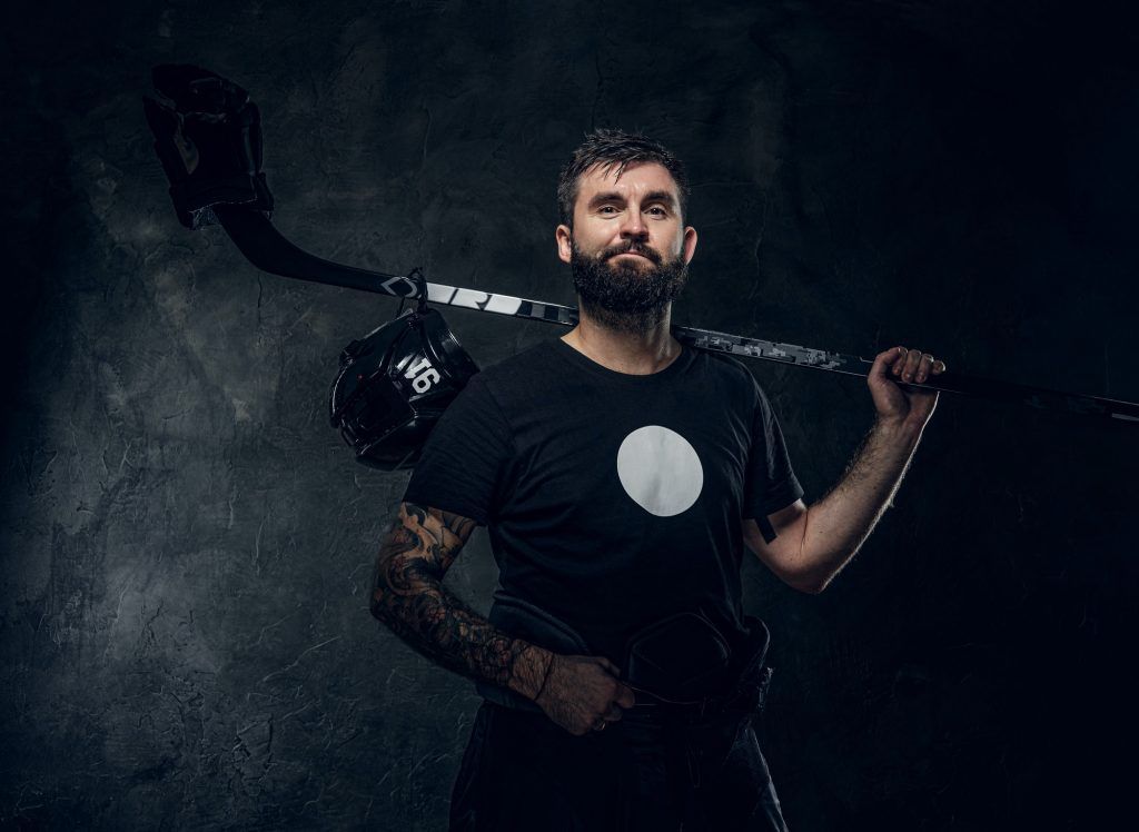 Portrait of powerful hockey player