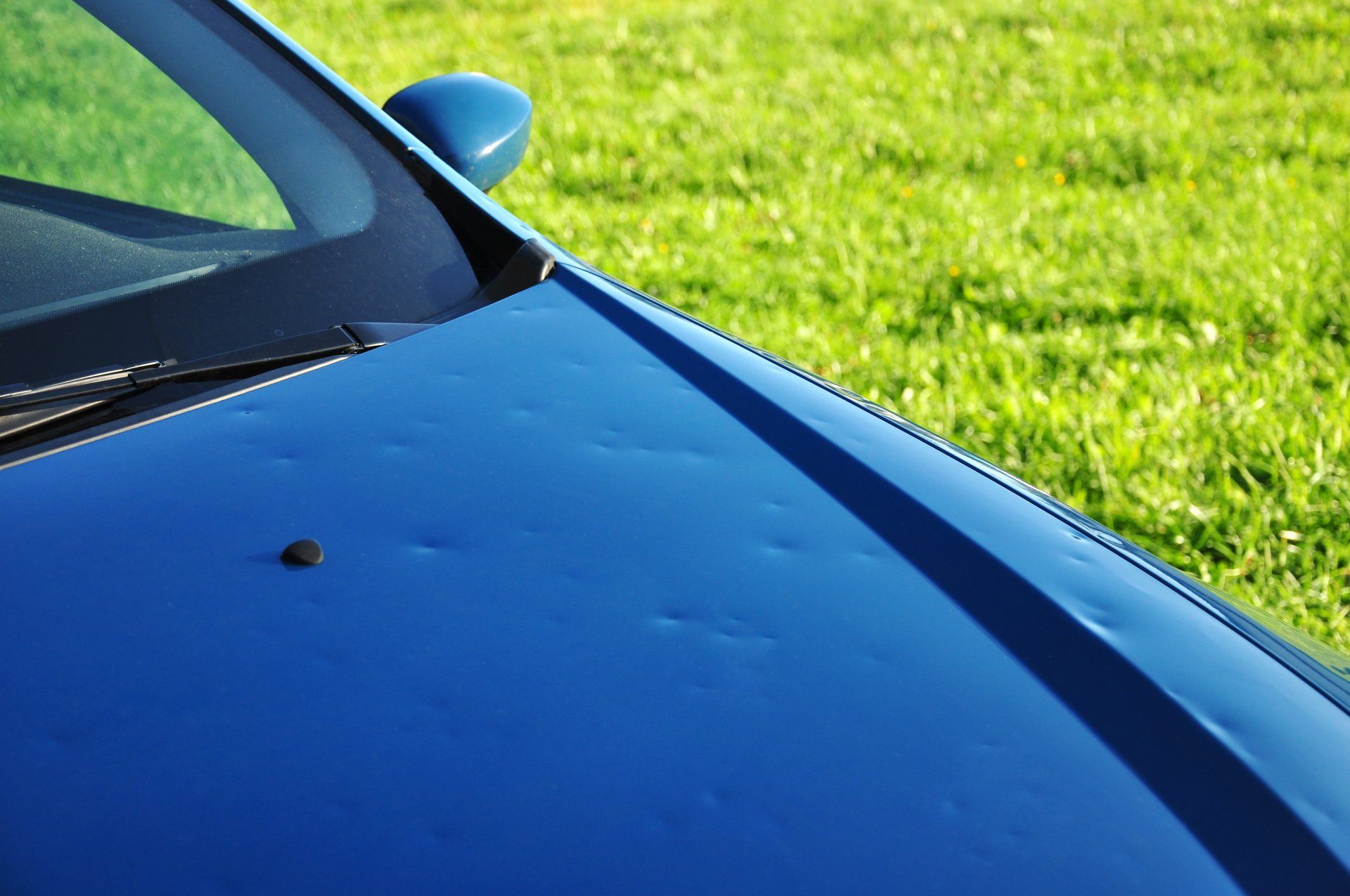 Blue car hood with damage — Littleton, CO — Advanced Mobile PDR