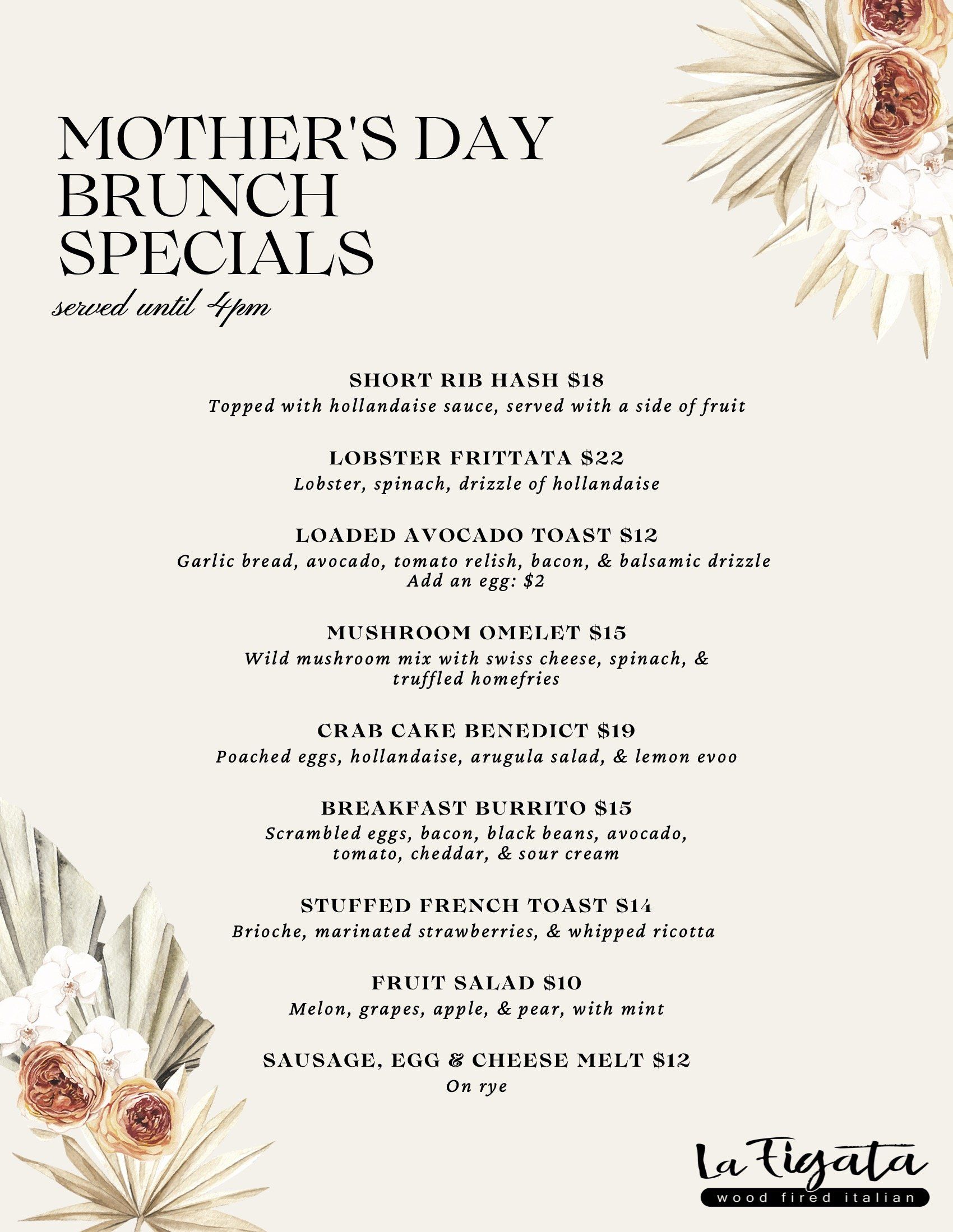 La Figata mother's day brunch specials for May 8th 2022