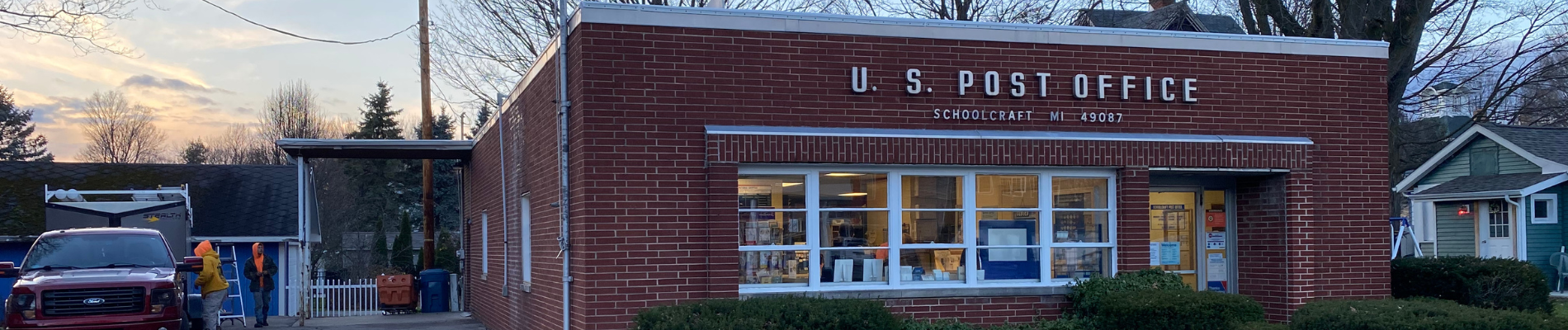 The u.s. post office is located in a small town.