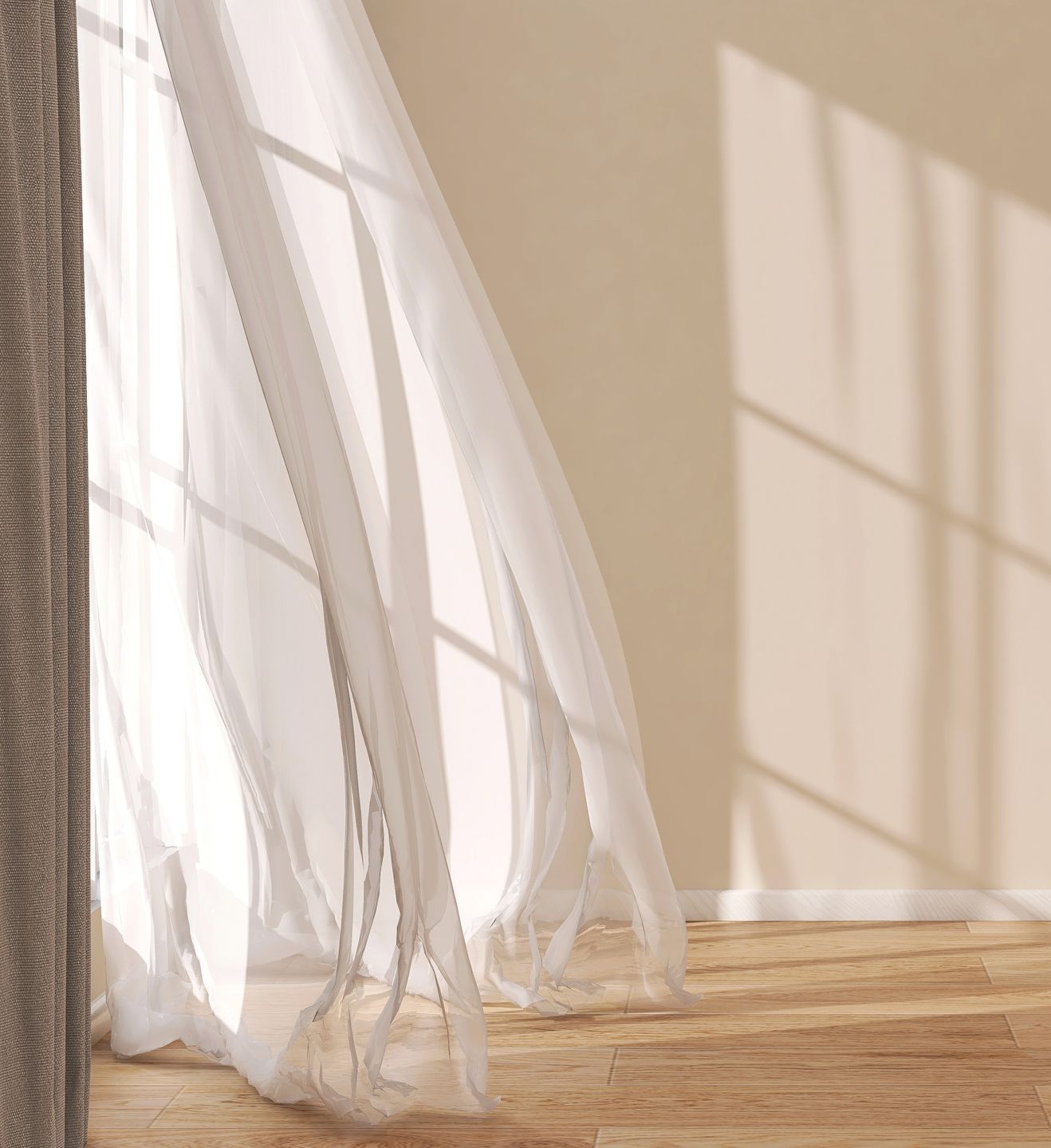A couch with throw pillows in front of a window with cellular shades.