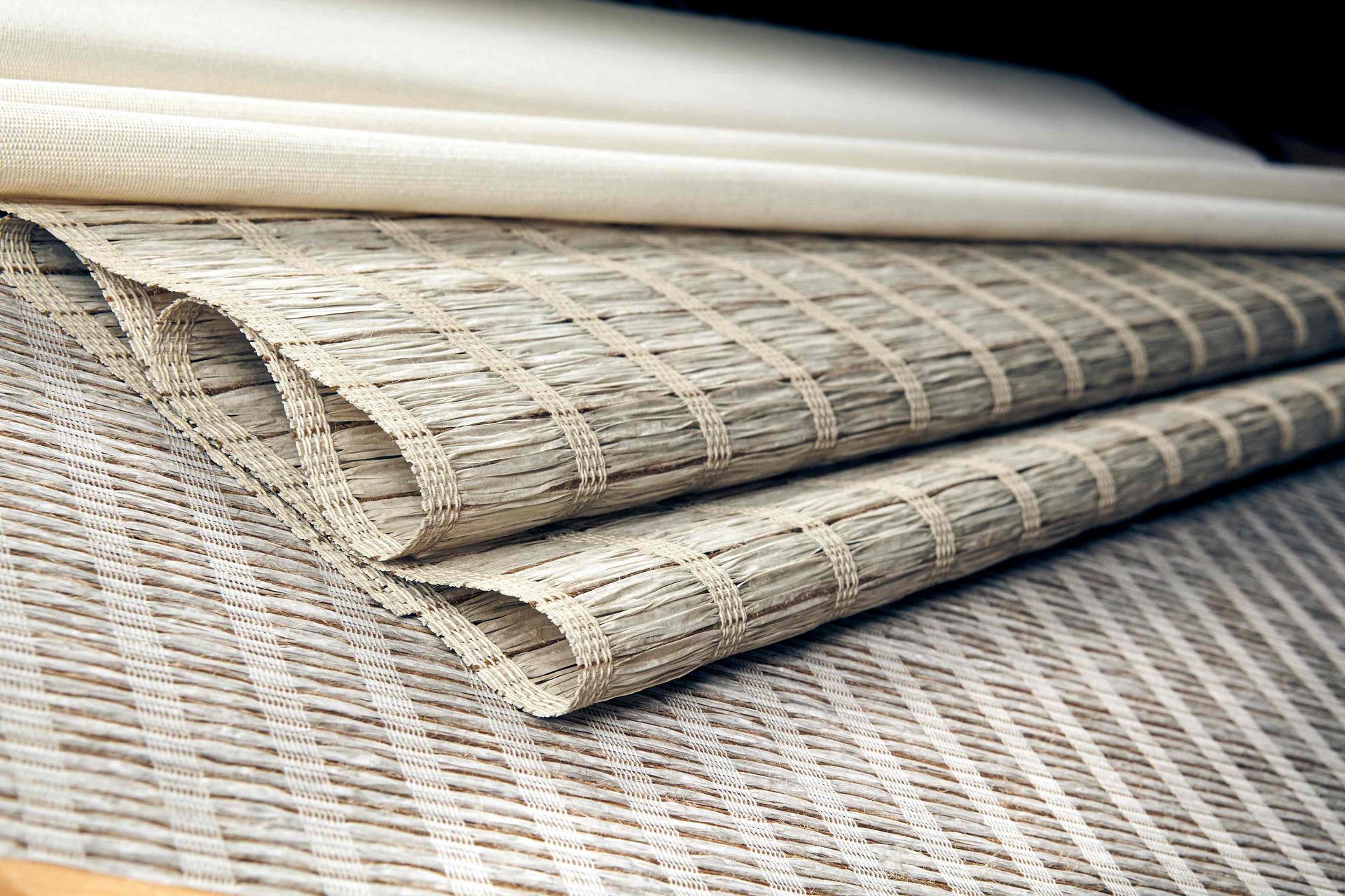Close-up of a folded woven shade near Cumming, GA