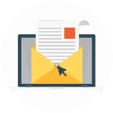 Laptop with a yellow envelope and letter, representing email or message sending