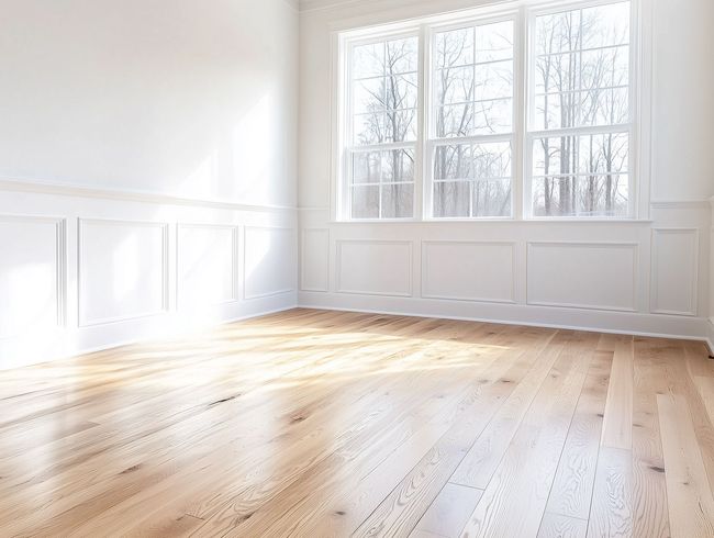 An empty room with hardwood floors and white walls.