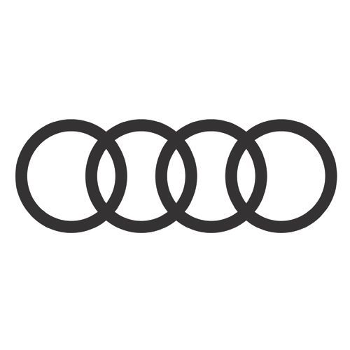 The Audi logo: four interlocking rings in a gray color.