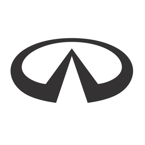 Infiniti logo: a stylized black oval with a triangular peak in the center.