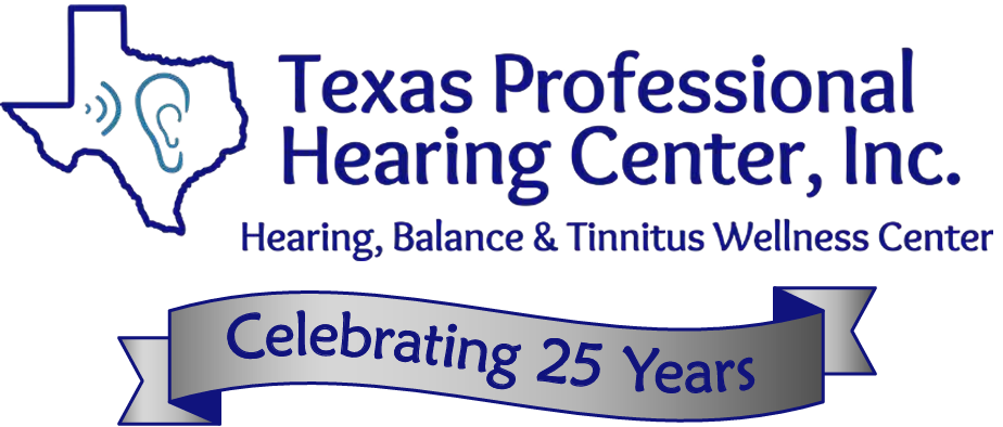 The logo for texas professional hearing center inc. celebrating 25 years