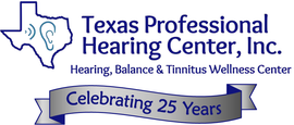The logo for texas professional hearing center inc. celebrating 25 years
