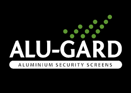 ALU-GARD logo with green dots and “Aluminium Security Screens” on a black background