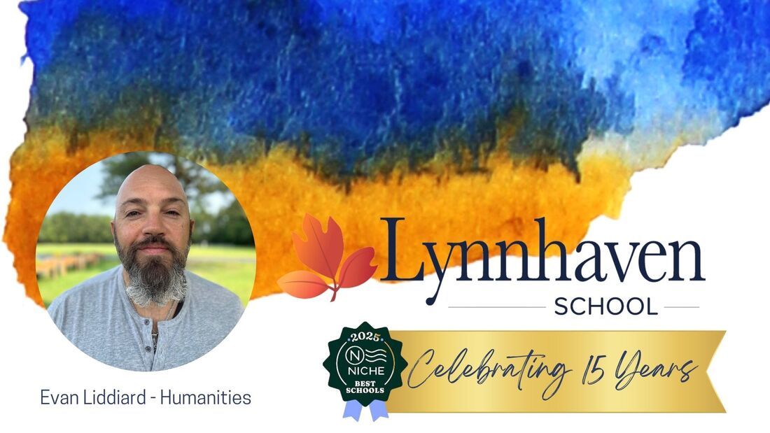 A man with a beard is standing in front of a sign that says lynnhaven school