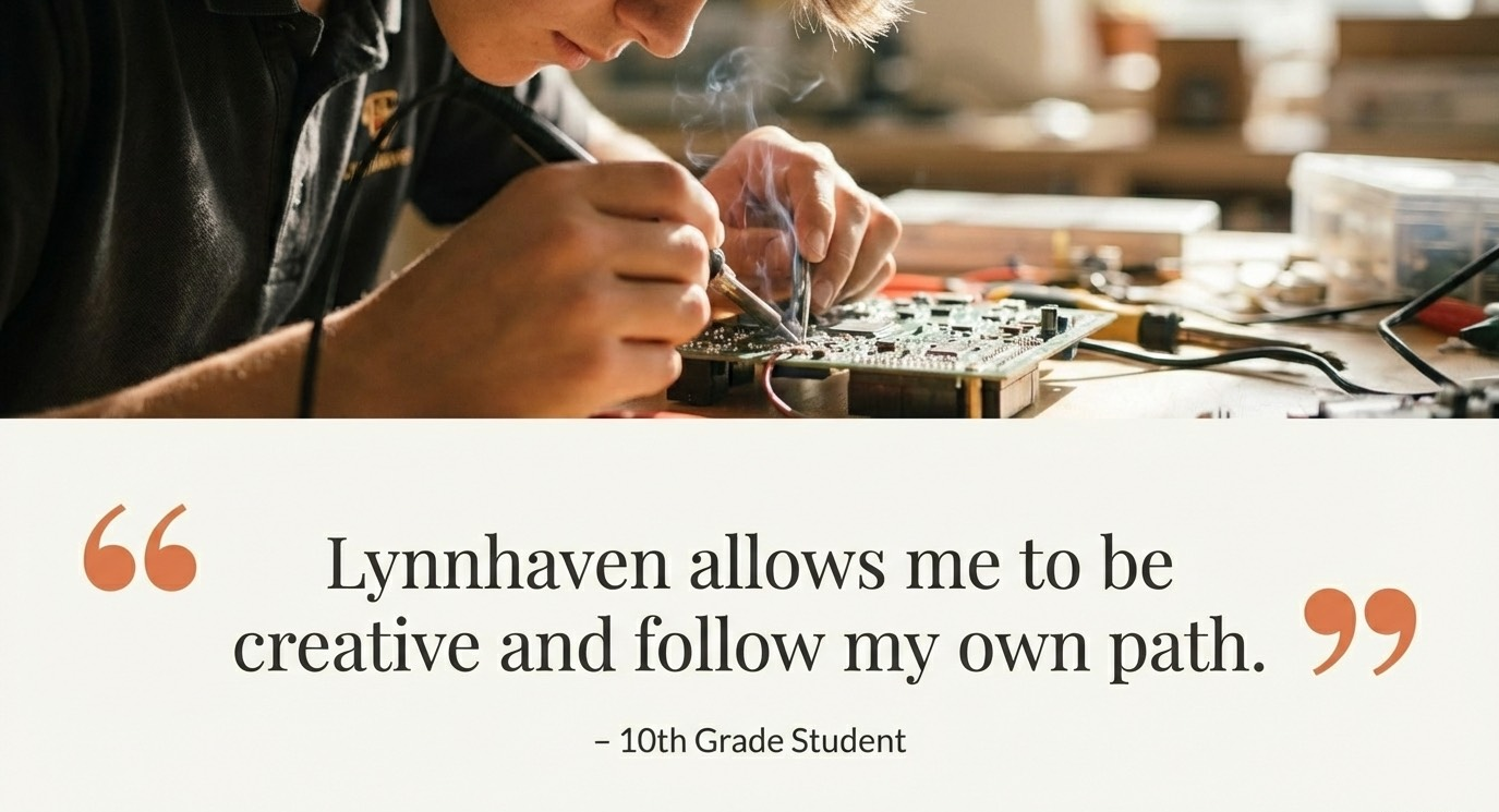 Person soldering circuit board; quote: 