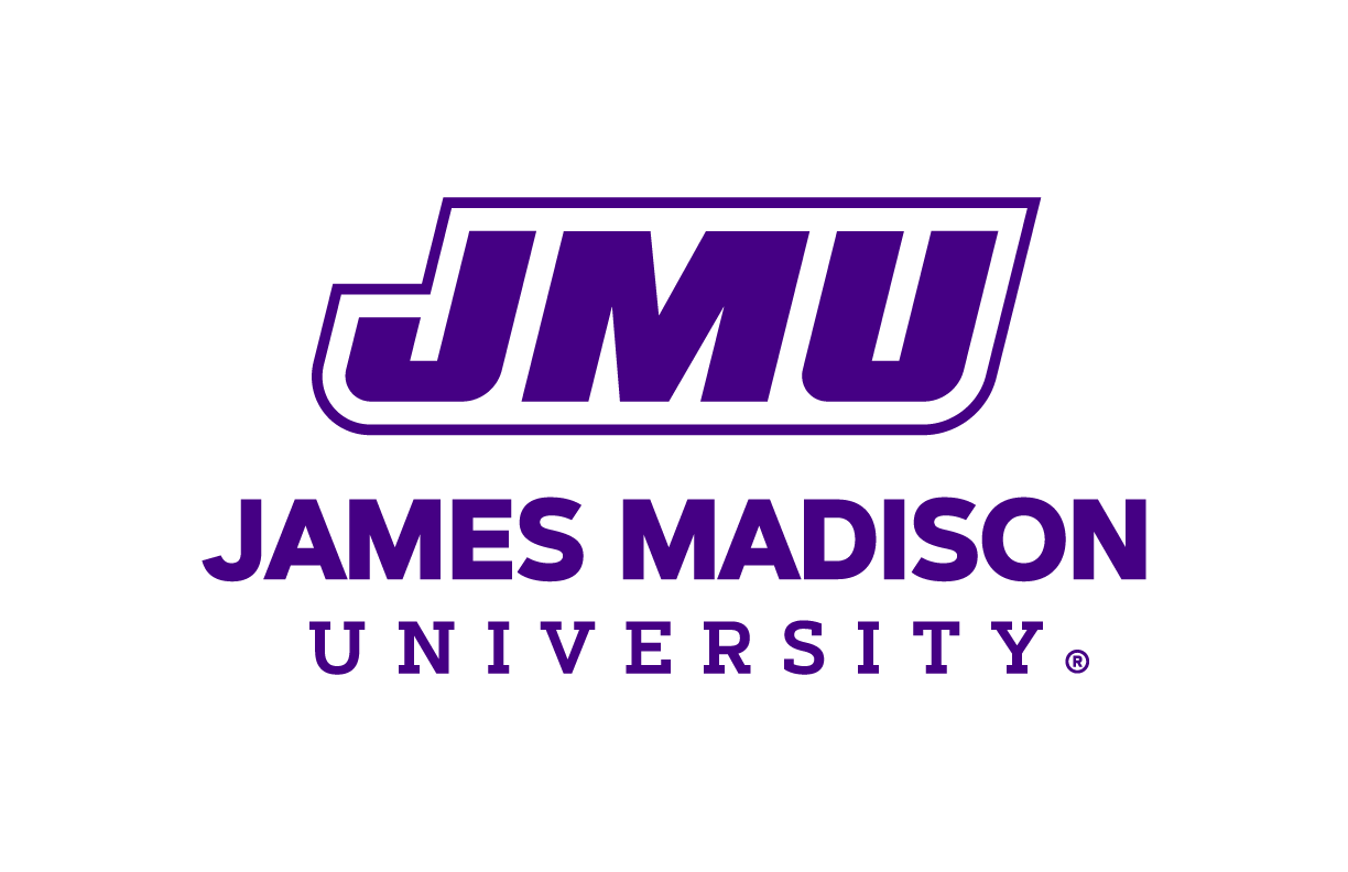The logo for james madison university is purple and white.