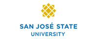 The logo for san jose state university is blue and yellow.