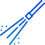 A blue icon of a rocket flying through the air.