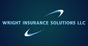 Wright Insurance Solutions LLC logo with swoosh design on a dark blue background.