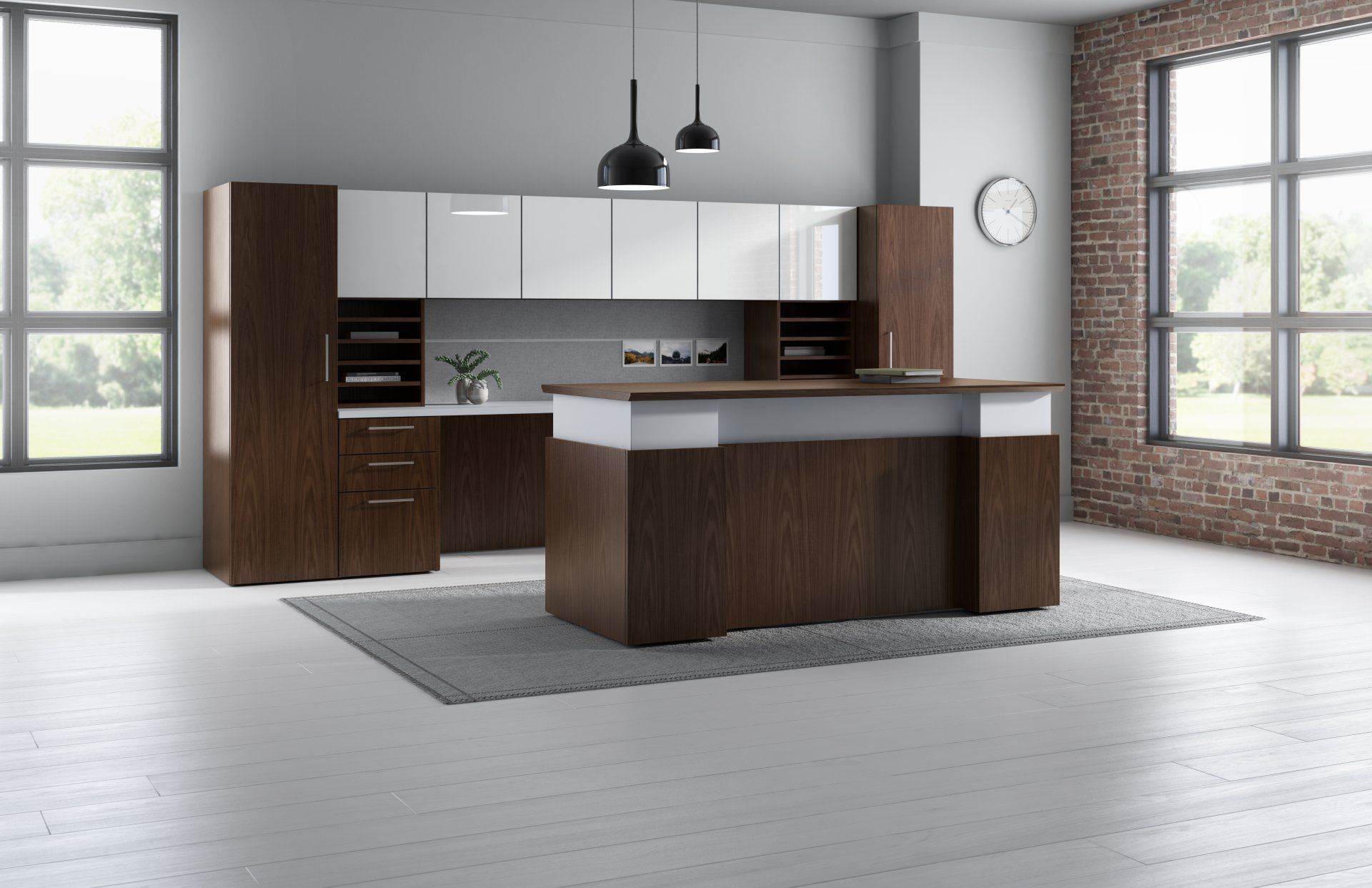 There is a large island in the middle of the room.