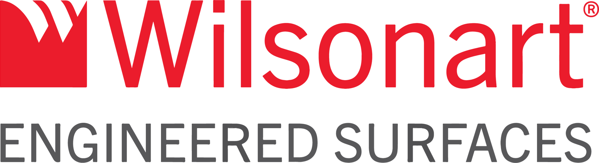 Un logo rouge et blanc pour les surfaces d'ingénierie Wilsonart
