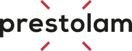 Un logo pour une entreprise appelée prestolam avec des flèches rouges.