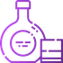 A purple-gradient line icon featuring a liquor bottle next to a glass.