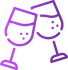 A purple icon of two wine glasses clinking together in a toast.