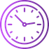 A purple gradient clock icon showing the time as approximately 2:50.