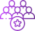 A purple icon of five stylized human figures arranged in a group with a star inside a circle in the foreground.