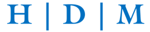 The letters hdm are written in blue on a white background.