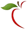 Logo a forma di mela rossa con una foglia verde.
