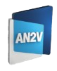 Un logo bleu et blanc pour an2v sur fond blanc.
