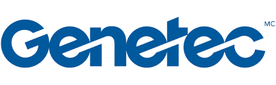 Un logo bleu et blanc pour Genetec sur fond blanc