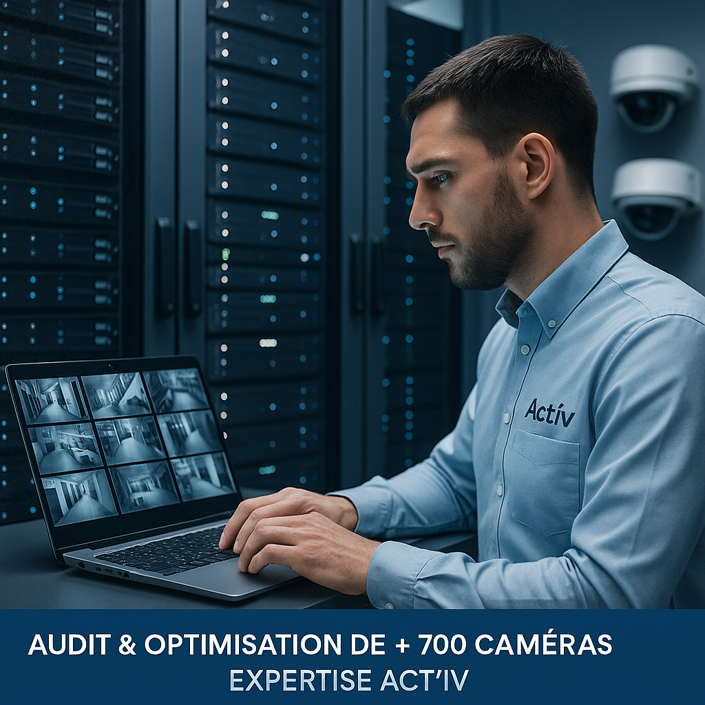 Technicien Act'iv réalisant un audit et l'optimisation d'un système de vidéoprotection