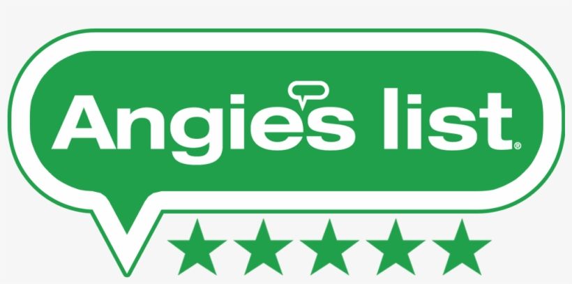 The angie 's list logo is a green speech bubble with five stars.