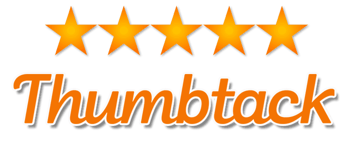 A logo for thumbtack with five stars on it