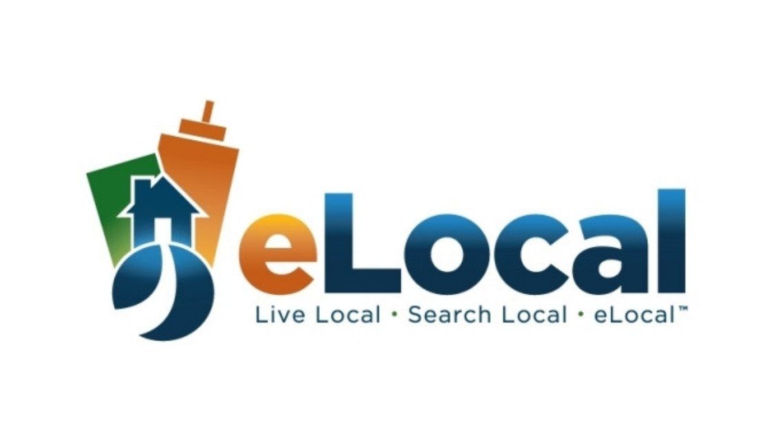 A logo for elocal live local search local elocal