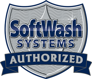 A logo for soft wash systems that is authorized