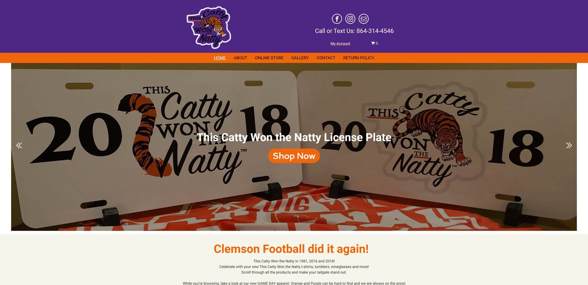 A screenshot of a website with a license plate that says catty won natty.