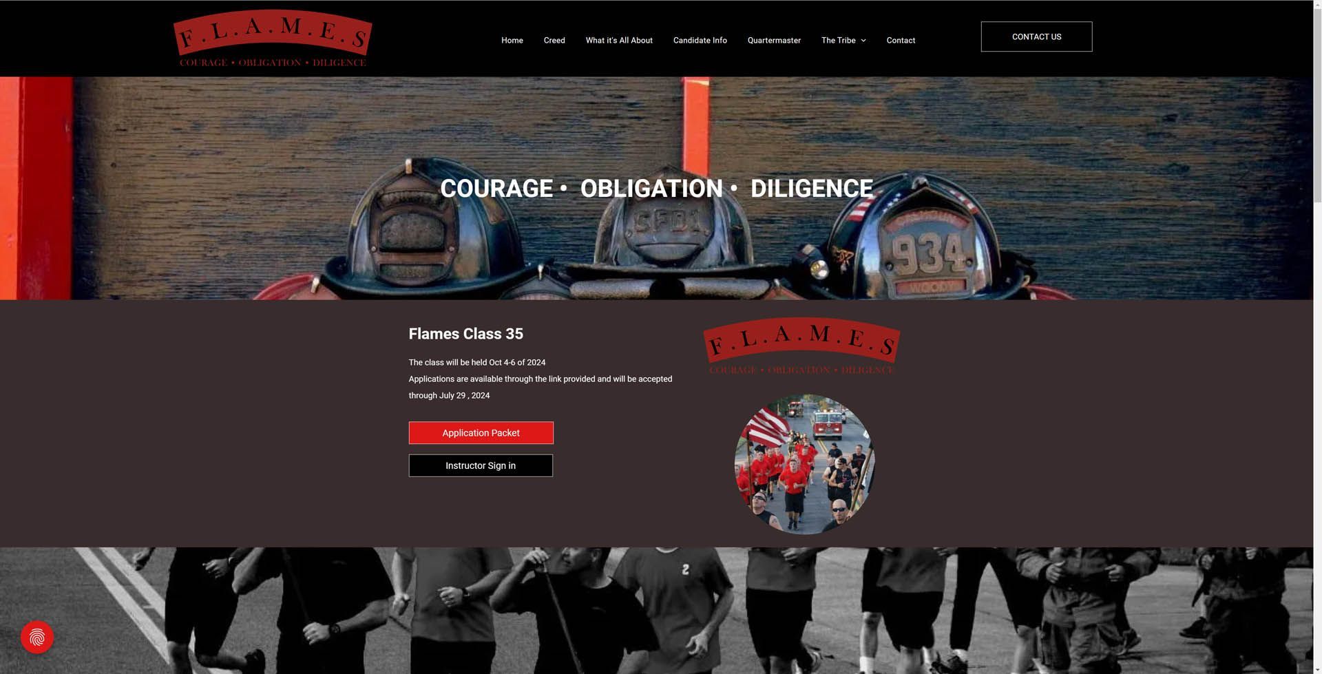 A screenshot of a website with a picture of a fireman 's helmet on the homepage.