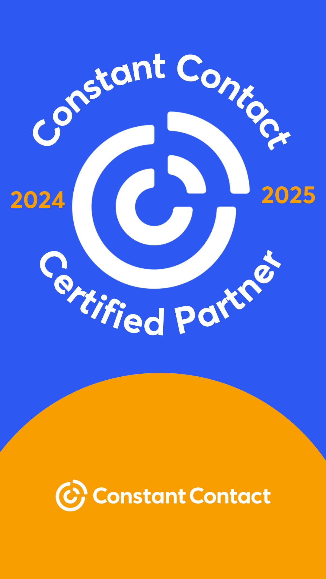 A constant contact certified partner logo on a blue background.