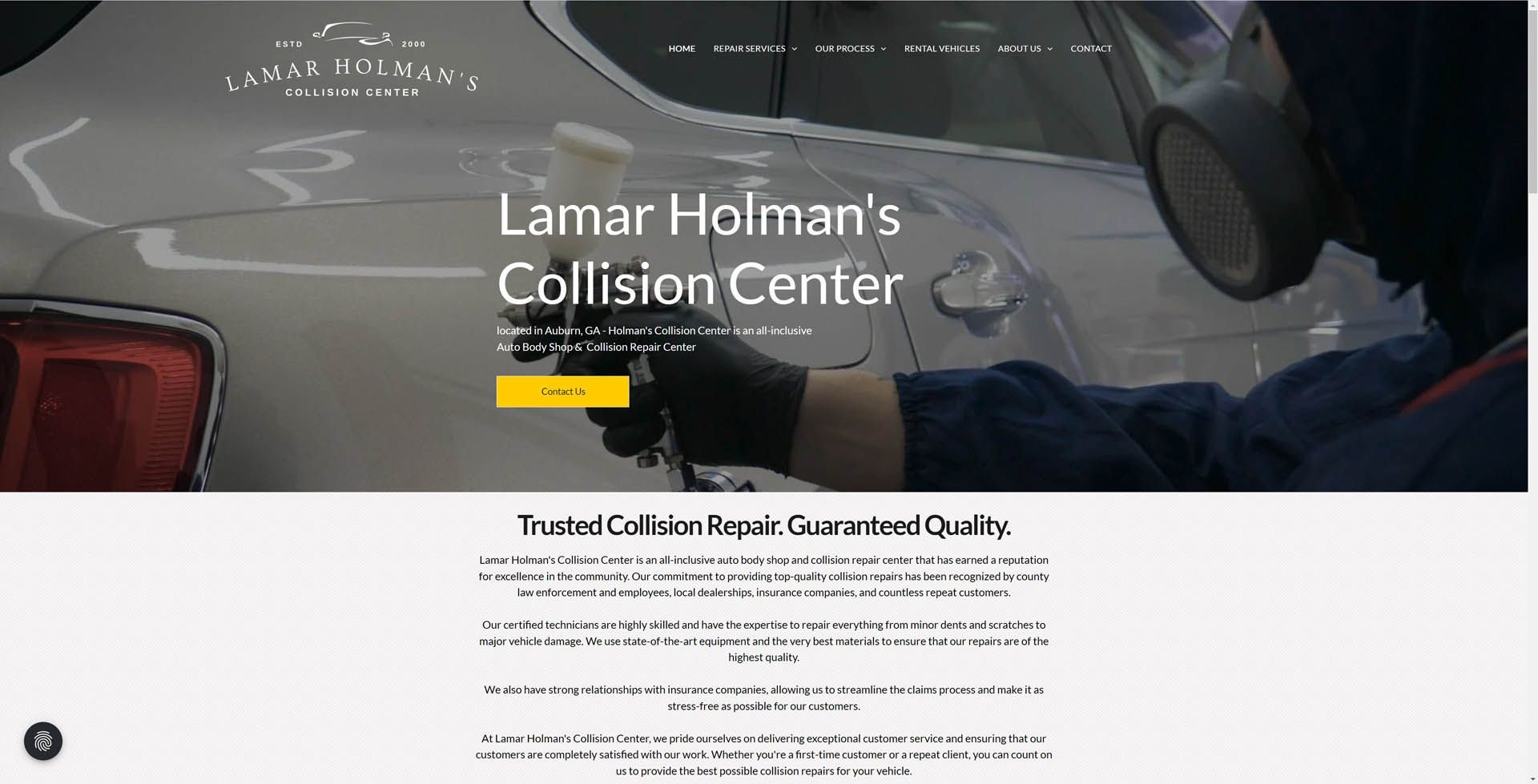 A screenshot of a website for lamar holman 's collision center.