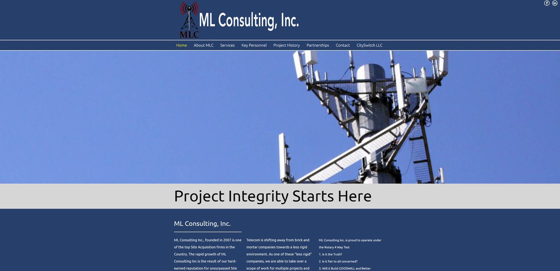 A website for nl consulting inc. shows a picture of a tower