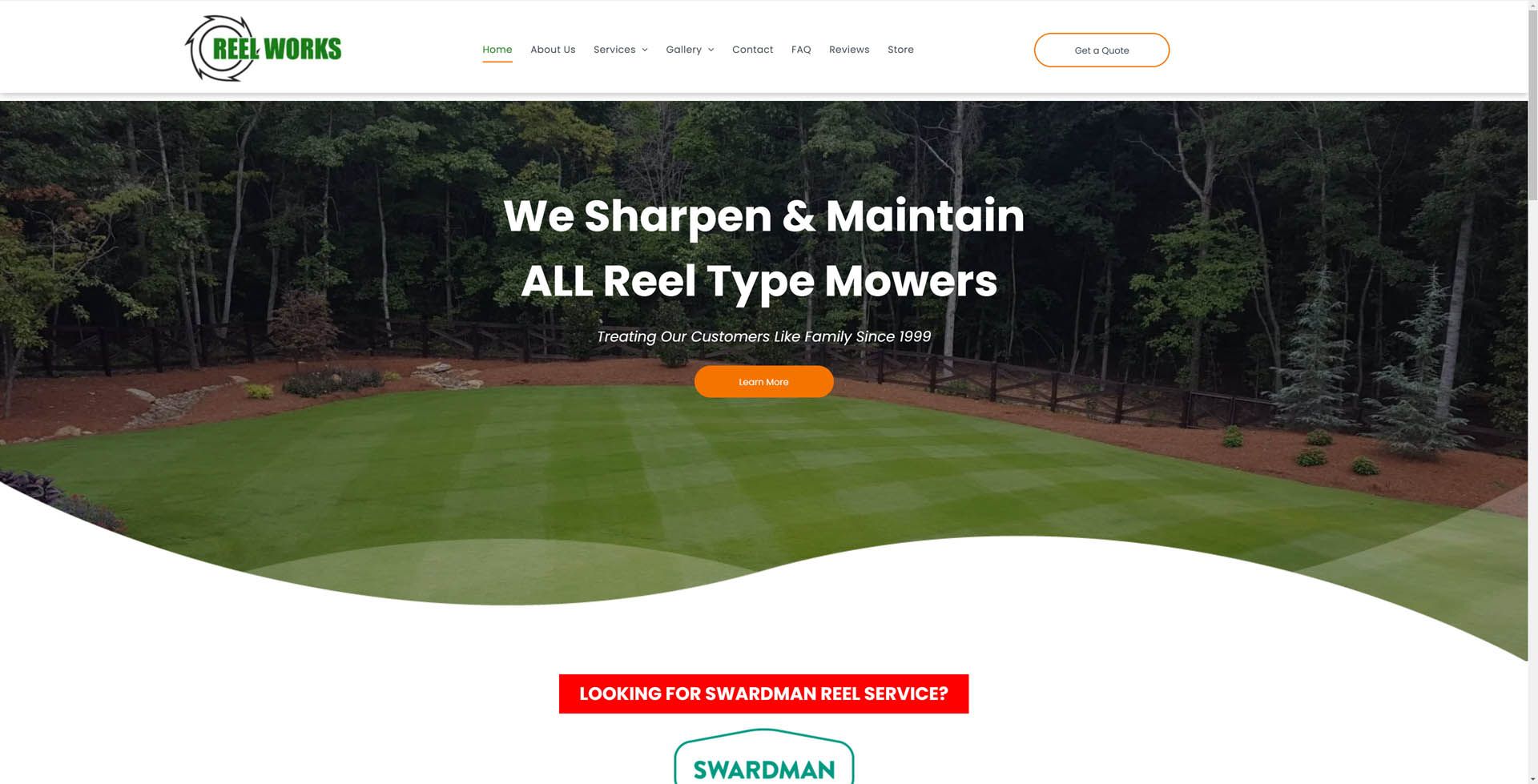 A website for a company that sharpens and maintains all reel type mowers.
