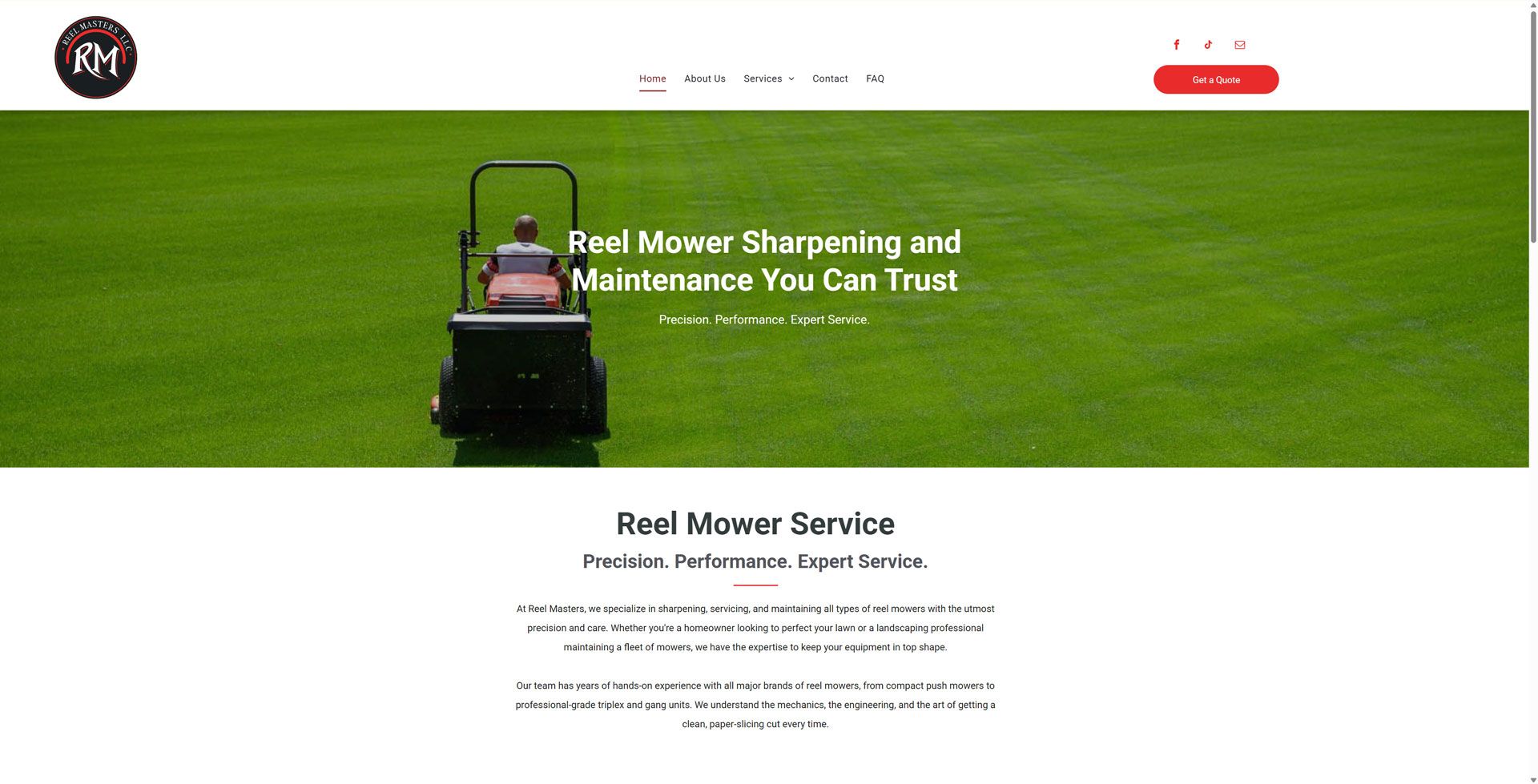 A website for a company that sharpens and maintains all reel type mowers.