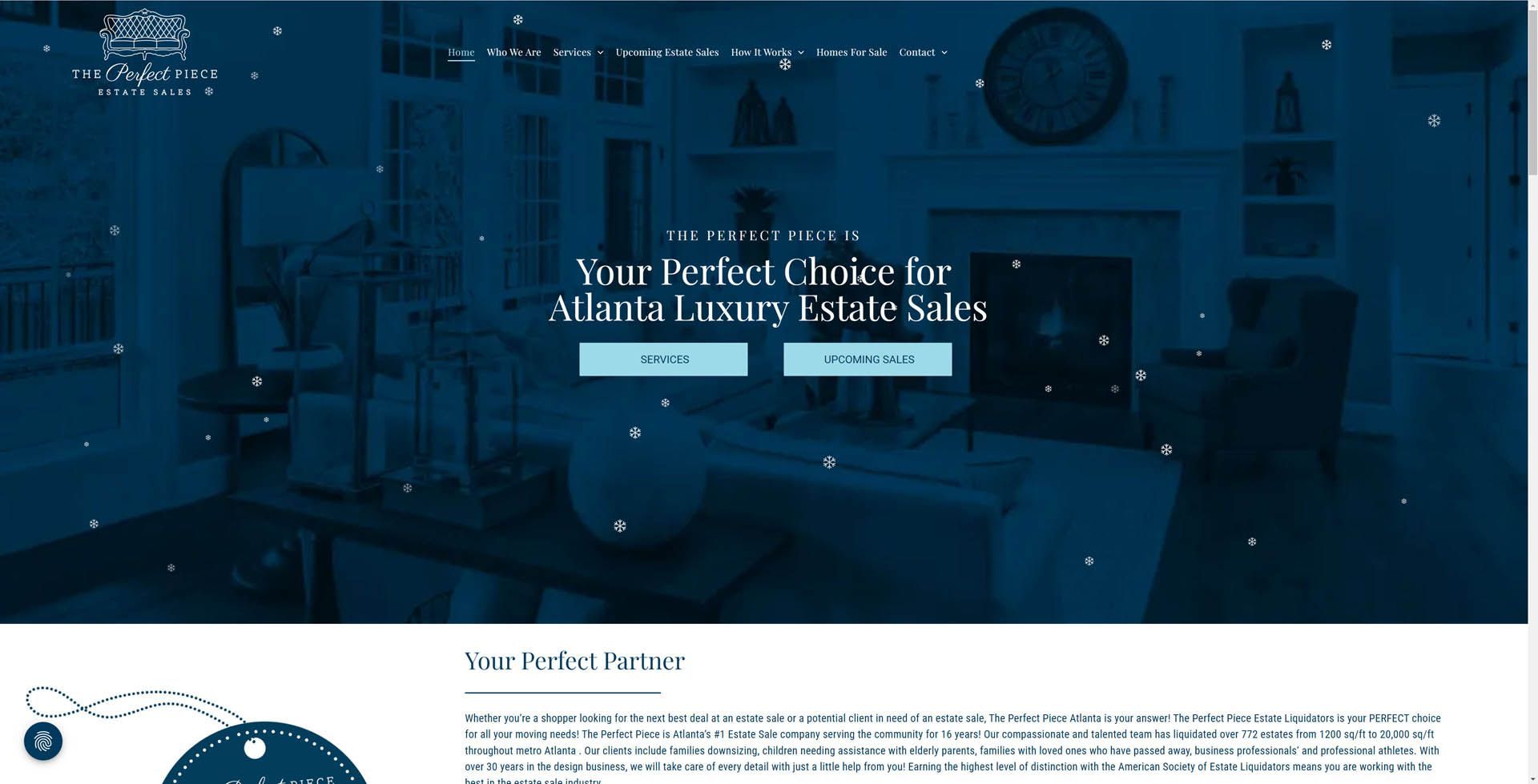 A screenshot of a website that says your perfect choice for atlanta luxury estate sales