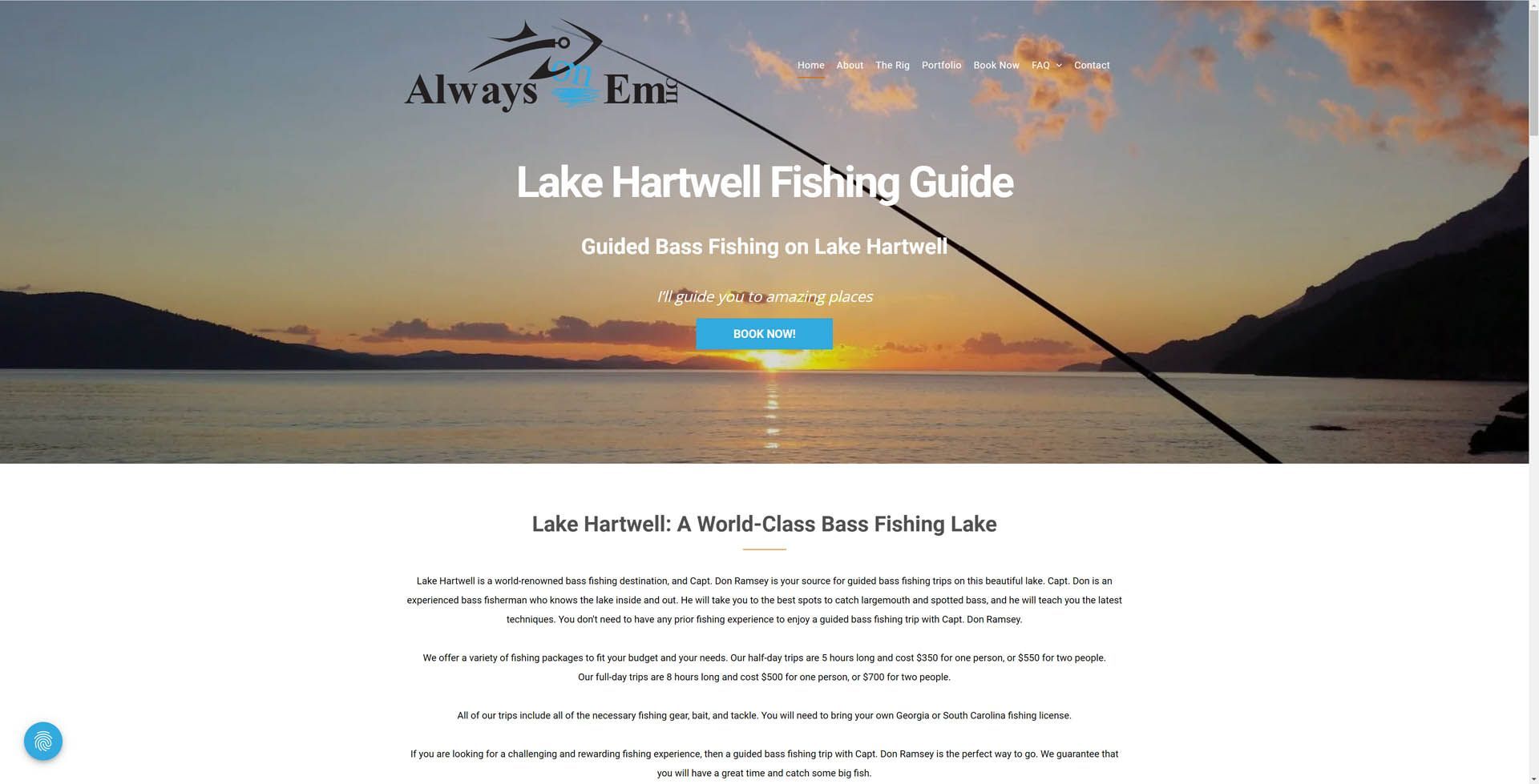 A screenshot of the lake hartwell fishing guide website.